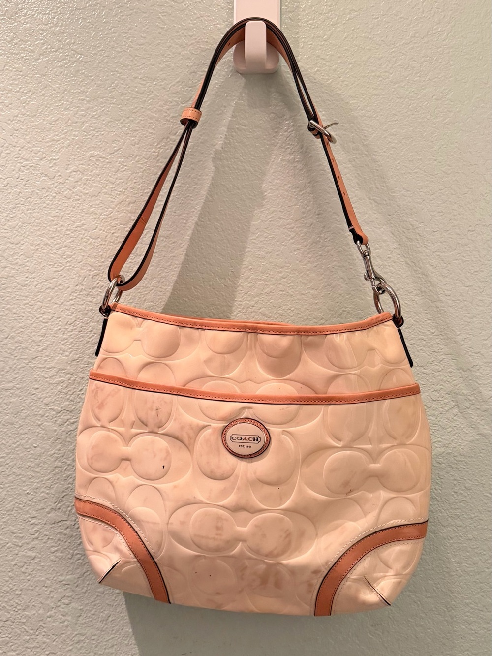 Coach tan Coach Peyton embossed patent leather convertible hobo bag
